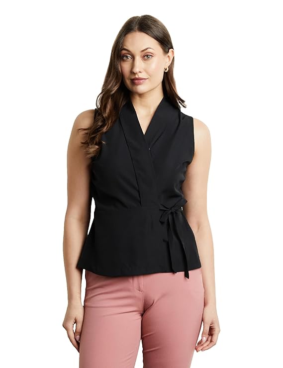 Women's Solid Sleeveless Wrap Top (Regular Fit | Desk-to-Dinner)Women's Solid Sleeveless Wrap Top (Regular Fit | Desk-to-Dinner) (Available in Plus Sizes)